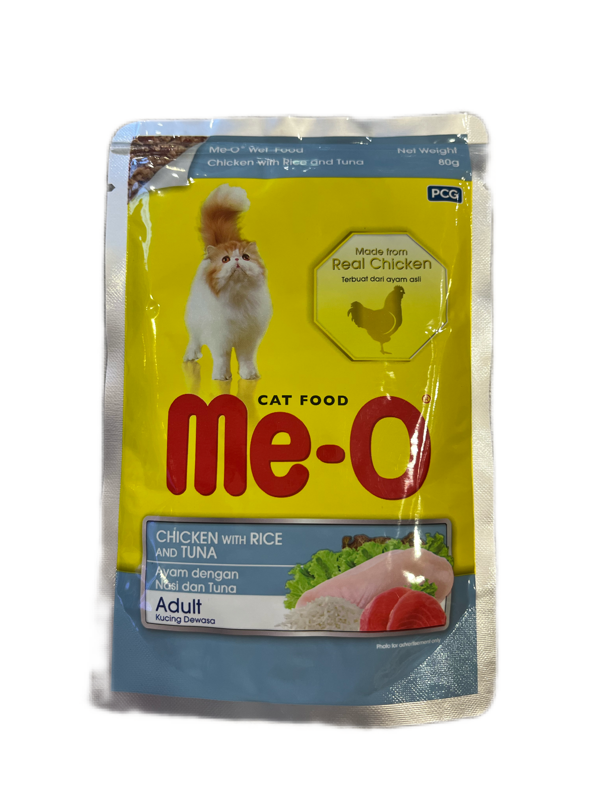 Me-O для взрослых кошек кусочки курицы, риса и тунца 80 г