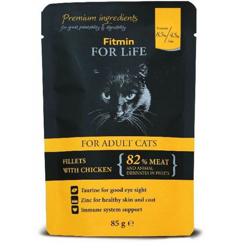 Fitmin паучи для взрослых кошек в соусе с курицей 85 г