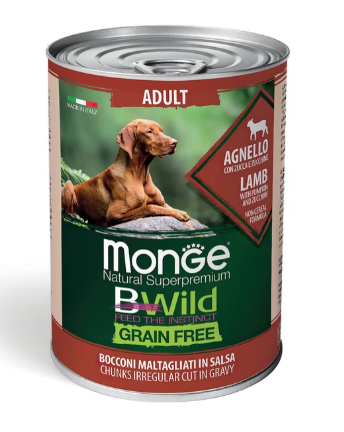 Monge BWild для взрослых собак кусочки ягнёнка в соусе 400 г