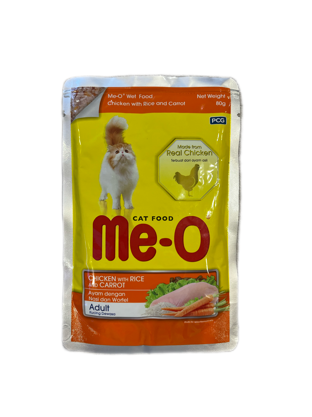 Me-O для взрослых кошек кусочки курицы, риса и моркови 80 г