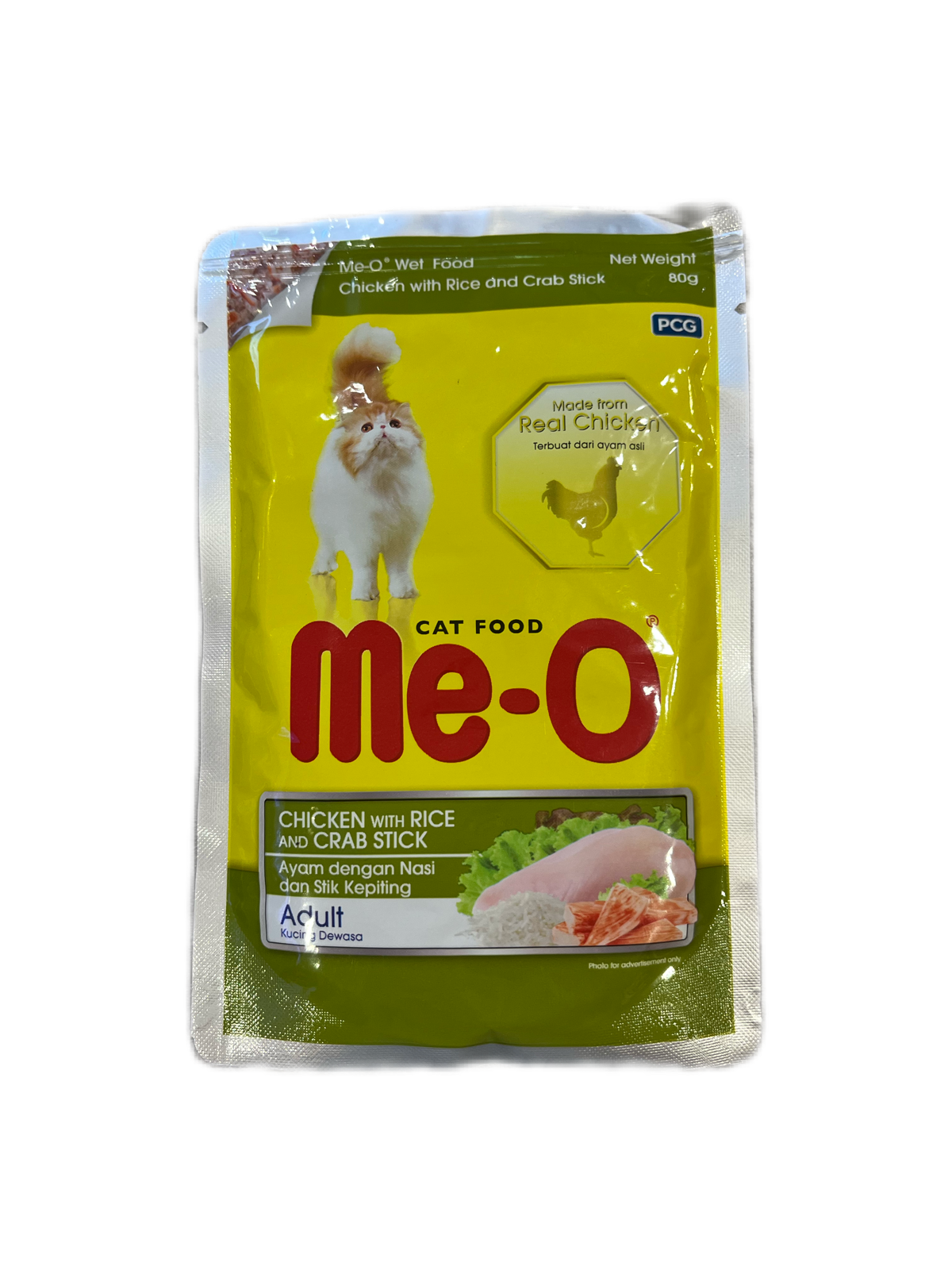 Me-O для взрослых кошек кусочки курицы, риса и крабовых палочек 80 г
