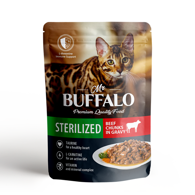 Mr. Buffalo для стерилизованных кошек кусочки с говядиной в соусе 85 г