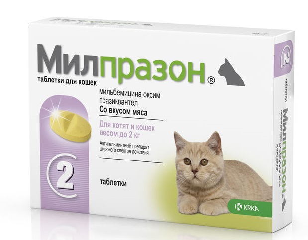 Милпразон для кошек весом менее 2 кг, 1 таблетка
